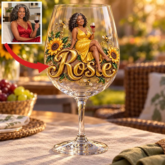Verre à vin personnalisé avec photo de tournesol - Cadeau pour femmes âgées