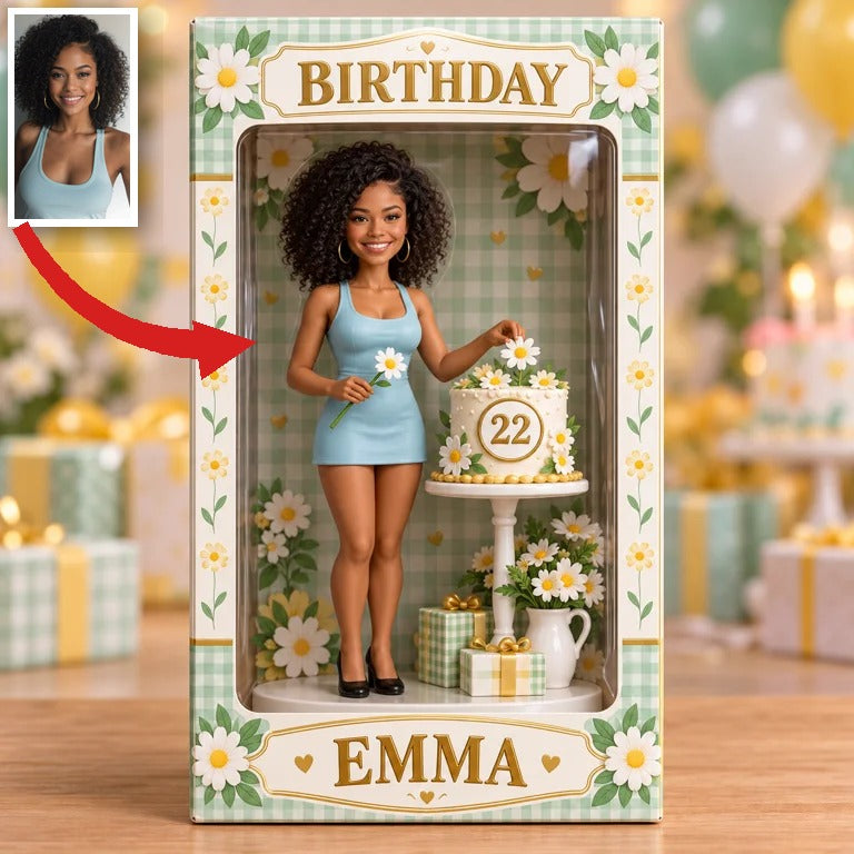 Boîte d'affichage figurine d'anniversaire personnalisée - Portrait photo avec nom et âge personnalisés