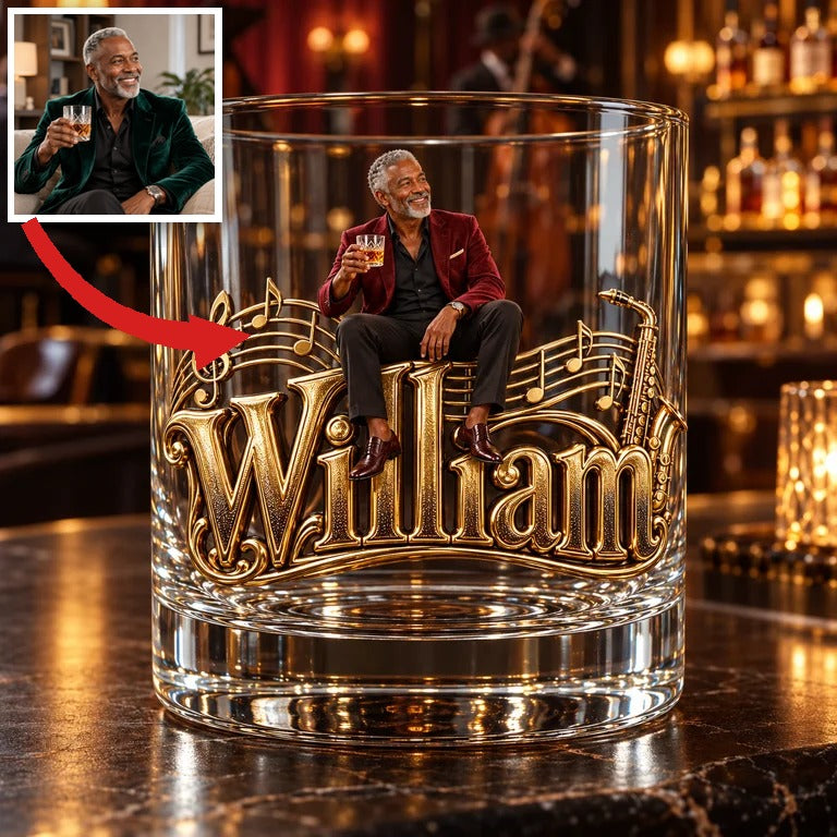 Verre à Whisky Jazz Photo Personnalisé - Cadeau pour Hommes Âgés Amateurs de Musique
