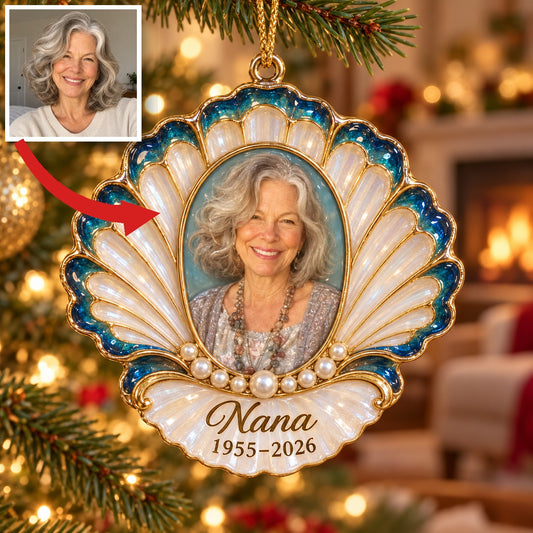 Personalisierte Foto-Muschel Weihnachtsornament - In Erinnerung an Oma