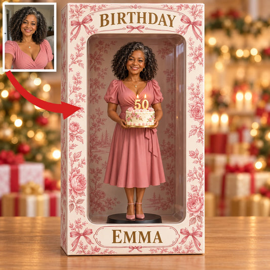 Personalized Custom Photo Pink Toile Figurine Display Box - 50th Birthday Gift for Women