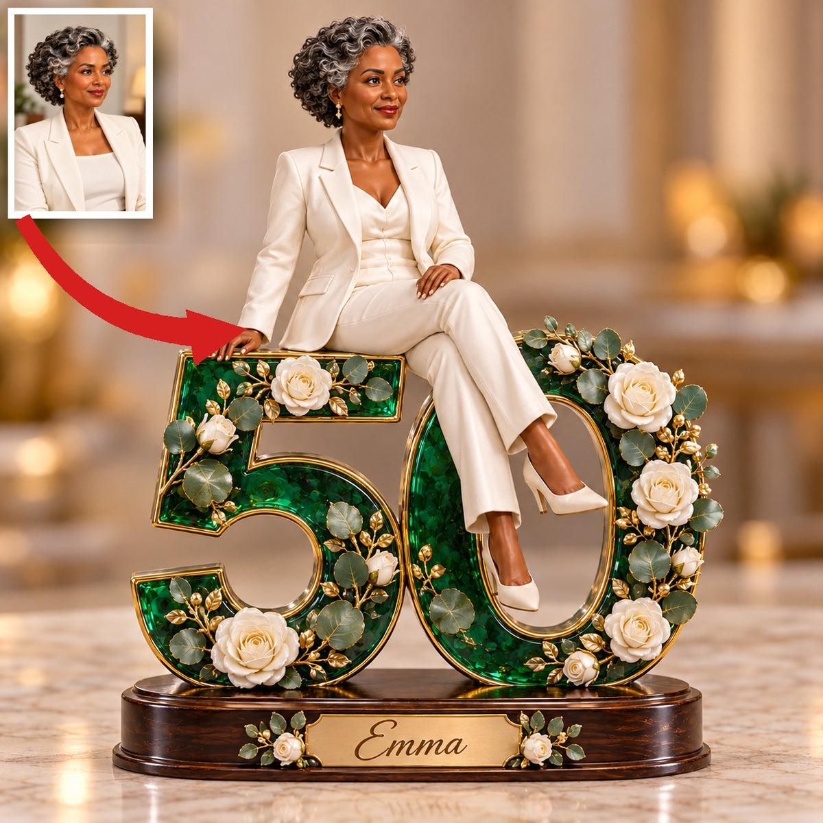 Personalized Custom Photo Emerald Floral Custom Shaped Acrylic Plaque - 50th Birthday Gift for Women
