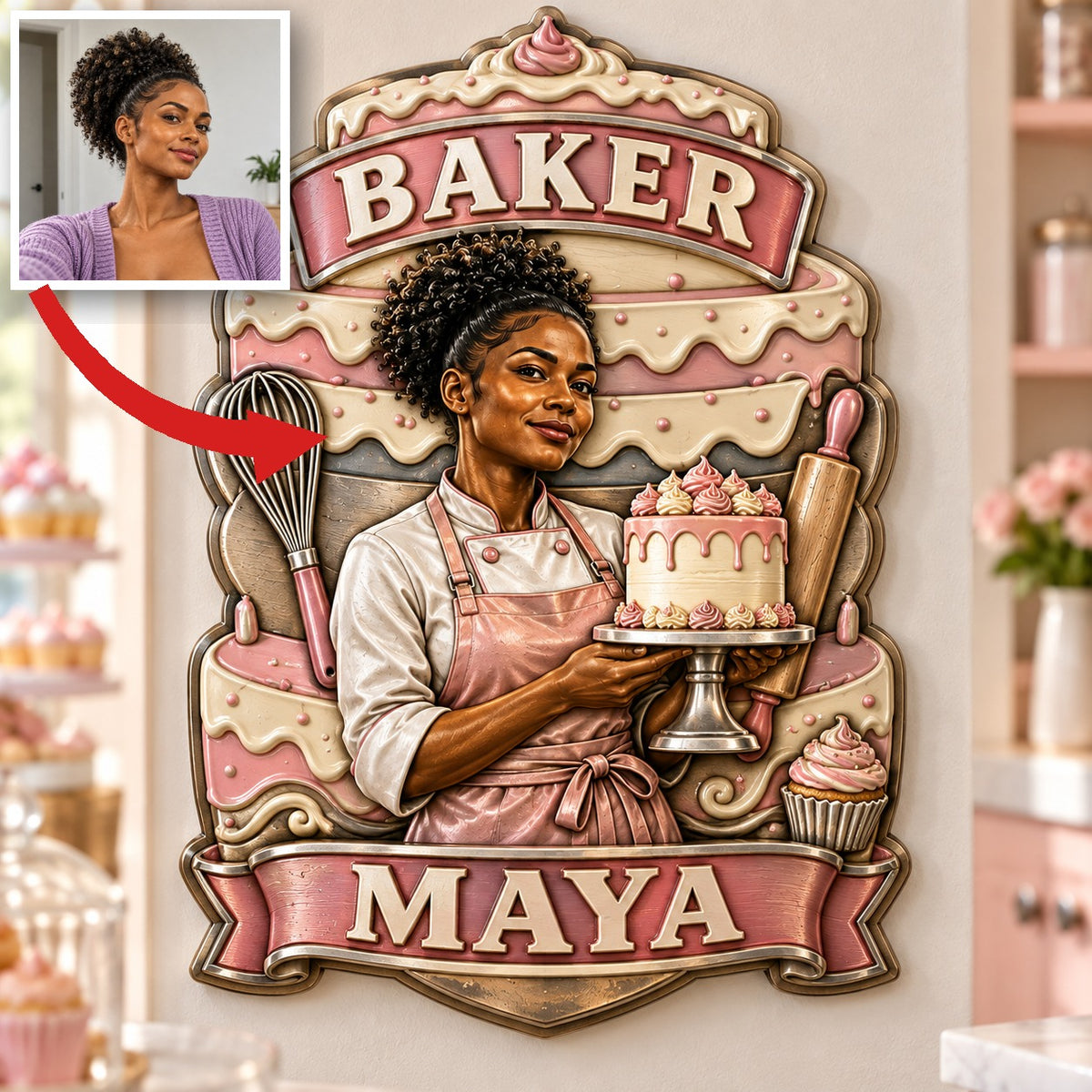 Personalized Custom Photo Baker 3D Printed Cut Metal Sign - Gift for Young Women