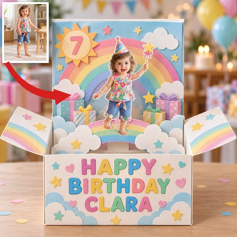 Carte Pop-Up d'Anniversaire Personnalisée avec Photo, Nom et Âge