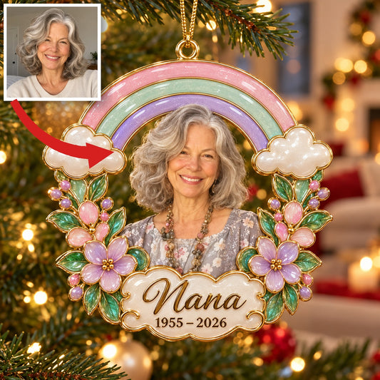 Personalisierte Foto-Regenbogen-Blumen-Gedenk-Weihnachtsornament - In Erinnerung an Oma