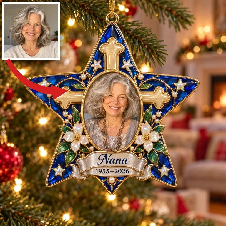Personalized Custom Photo Star Memorial 3D Christmas Ornament - Grandmother Remembrance Keepsake