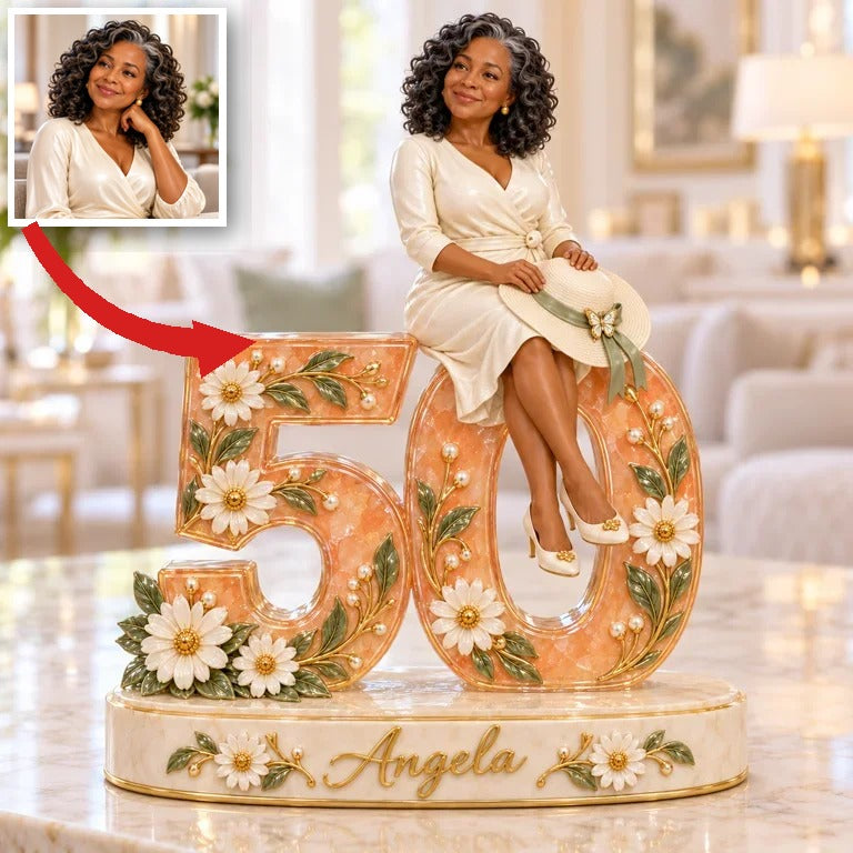 Personalized Custom Photo Daisy Custom Shaped Acrylic Plaque - 50th Birthday Gift for Women