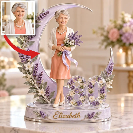 Figurine d'anniversaire personnalisée - Portrait sur mesure, cadeau souvenir Lune Lavande