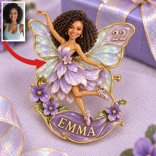 Broche de Fée d'Anniversaire Personnalisée - Photo, Nom et Âge, Ailes de Papillon