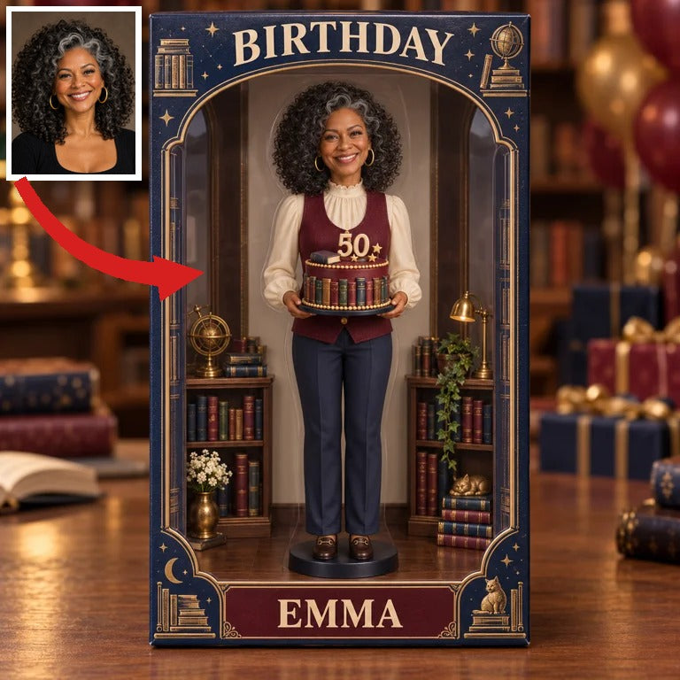 Personalized Book Acrylic Display Box - Birthday Portrait Figurine Gift for Book Lovers