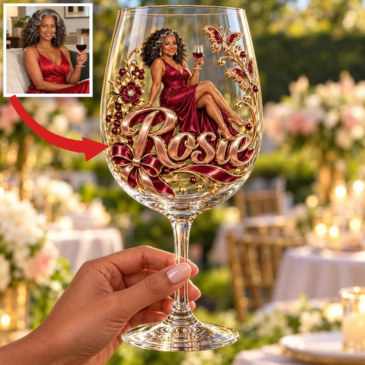 Verre à vin personnalisé avec photo florale - Cadeau pour femmes âgées