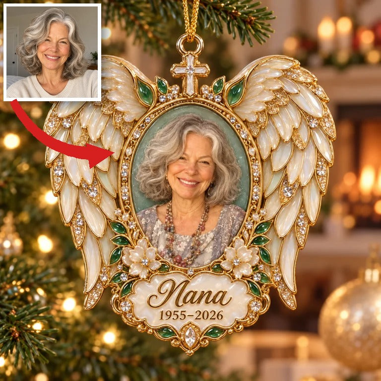 Personalized Custom Photo Angel Wings Memorial 3D Christmas Ornament - Grandmother Remembrance Keepsake