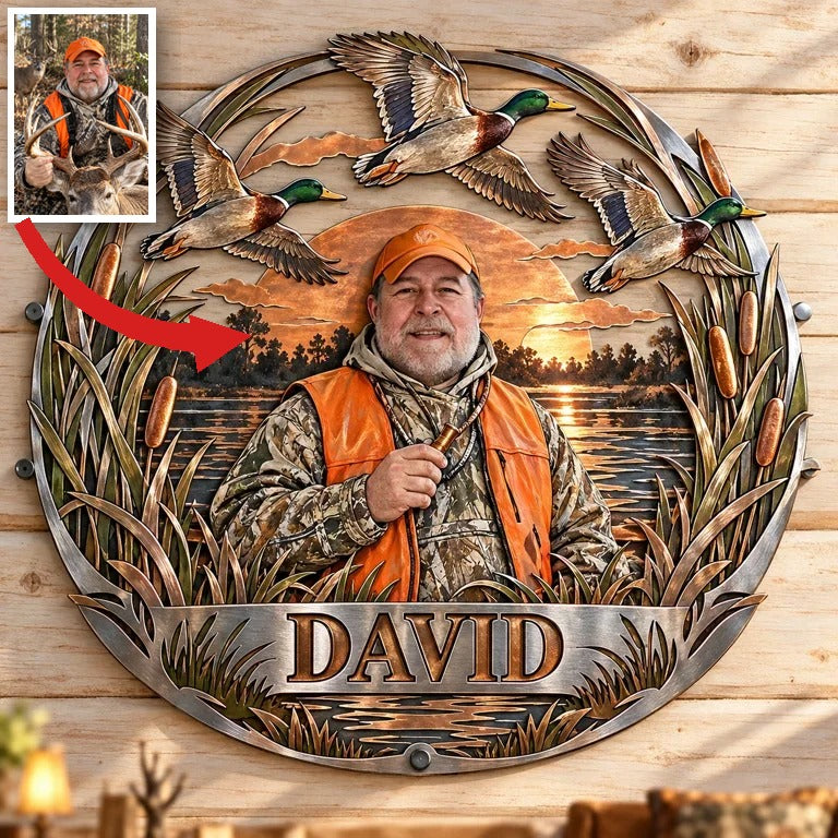 Personalized Custom Photo Duck Hunting 3D Cut Metal Sign - Gift for Older Men
