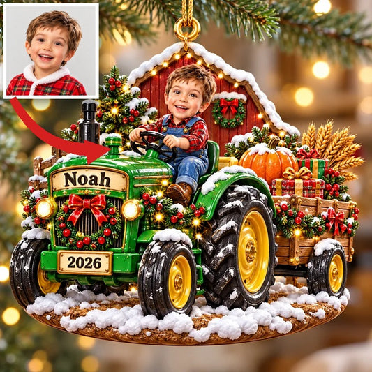 Personalized Custom Photo Tractor 3D Ornament - 2026 Christmas Gift for Boys