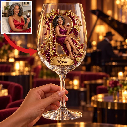 Verre à Vin Personnalisé avec Photo et Musique - Cadeau pour Femmes Âgées