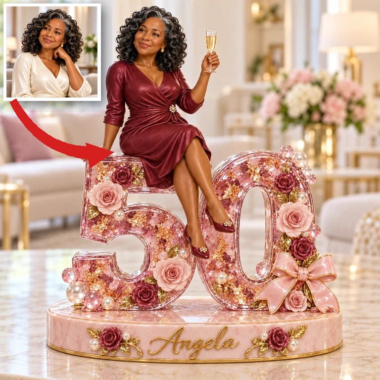 Personalized Rose Custom Shaped Acrylic Plaque, Custom Photo 21st 30th 40th 50th 60th Birthday Gift for Mom, Wife, Girlfriend, Grandma, Sister, Flower Lover
