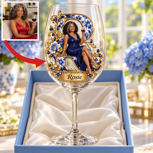 Verre à vin floral bleu personnalisé - Cadeau pour femmes âgées