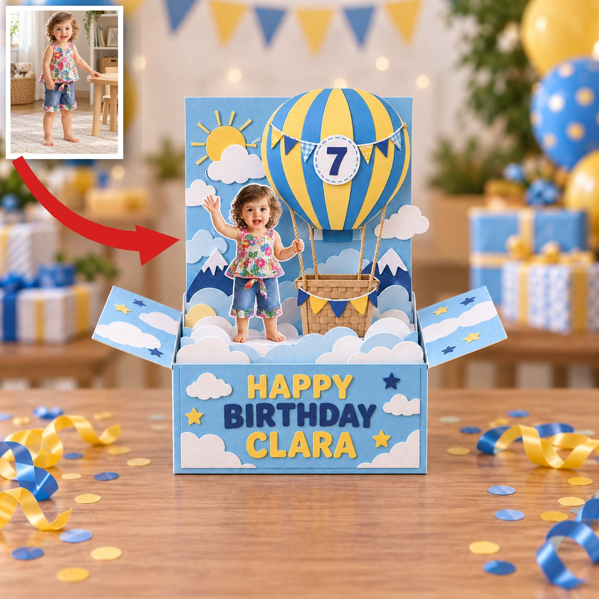 Personalized Space Rocket Pop-Up Box Card - Birthday Gift with Custom Photo, Name and Age
