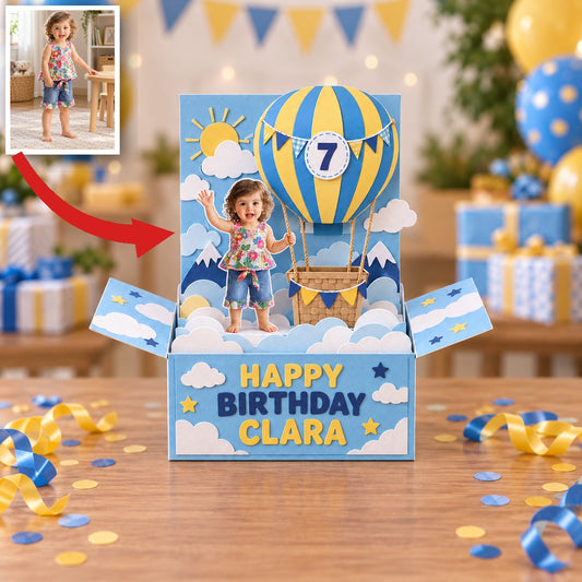 Carte Pop-Up Personnalisée en Forme de Montgolfière - Souvenir d'Anniversaire