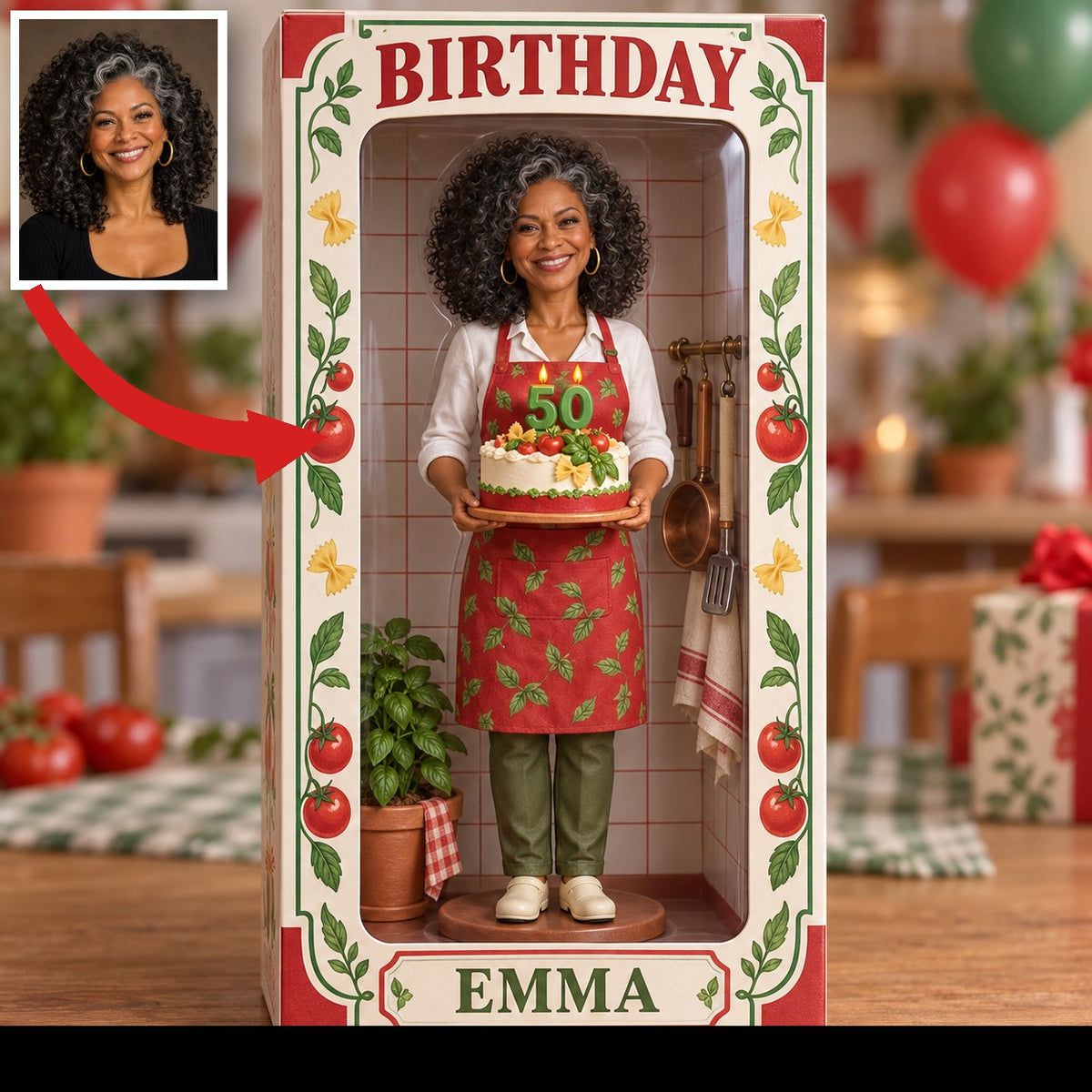 Personalized Cooking Acrylic Display Box - Italian Kitchen Birthday Figurine Gift