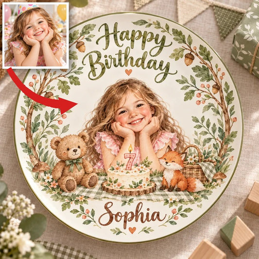 Assiette Ronde en Céramique Personnalisée pour Anniversaire - Cadeau Portrait Aquarelle