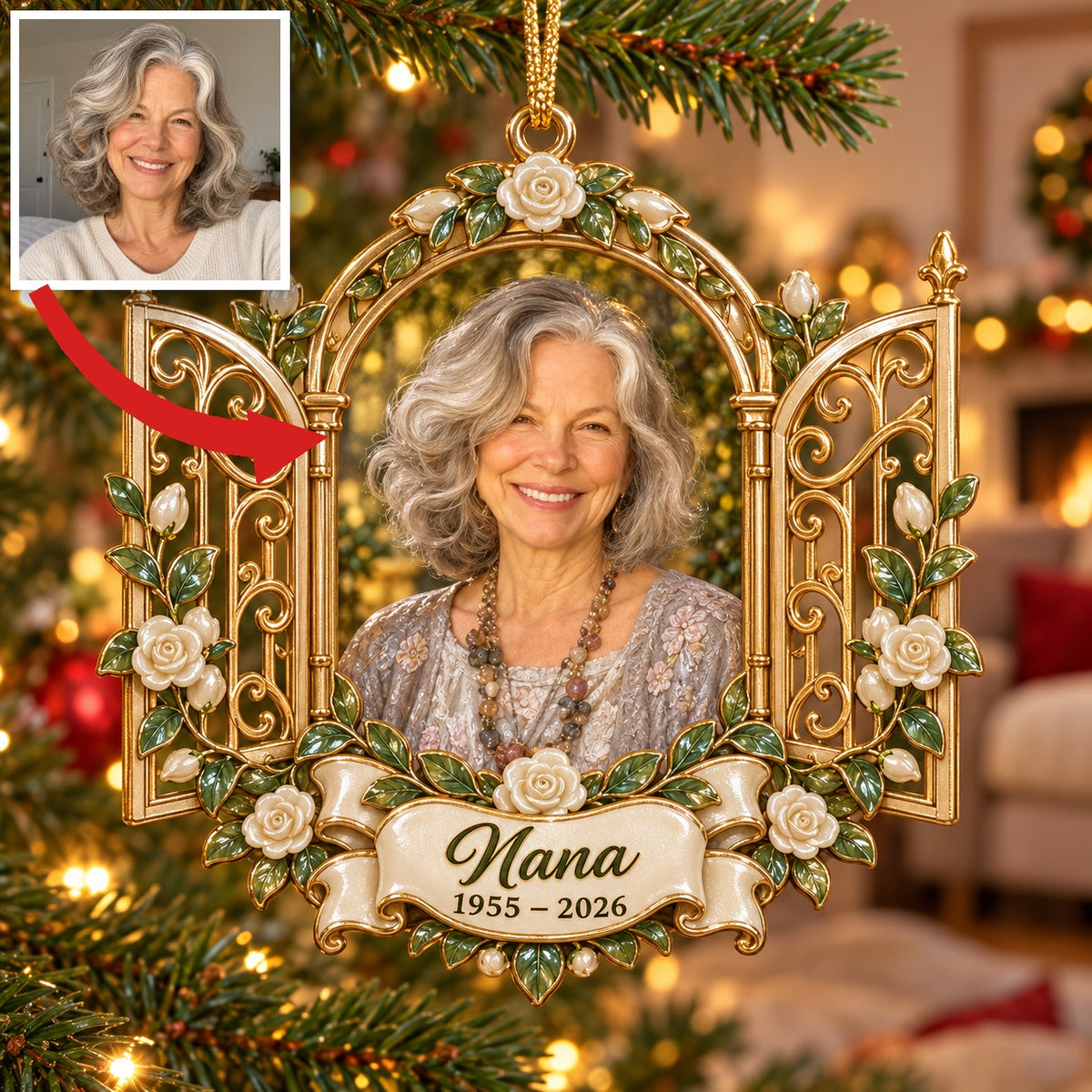 Personalized Custom Photo Heavenly Gates Memorial Christmas Ornament - In Memory of Grandma