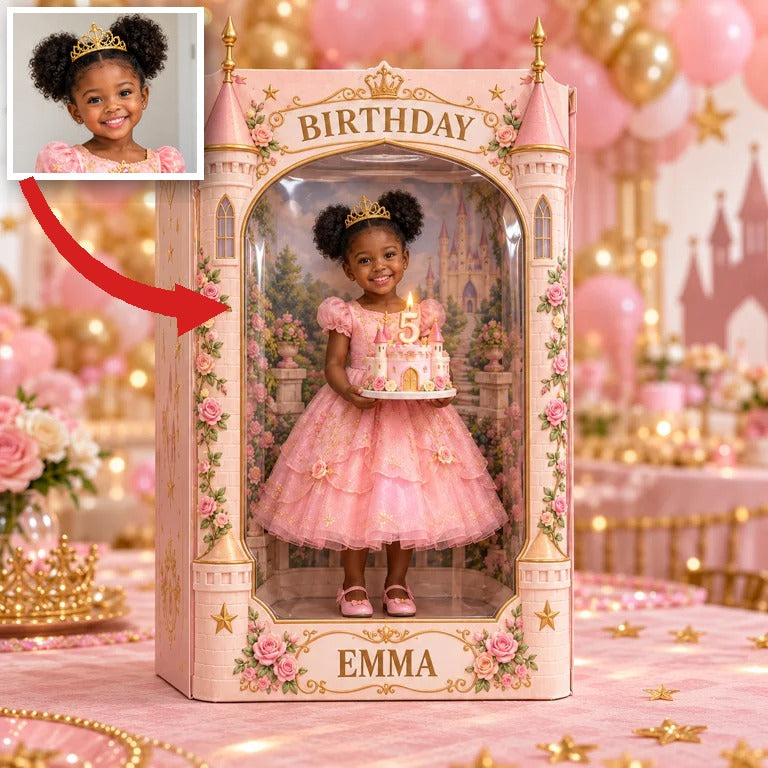 Personalized Custom Photo Princess Castle Acrylic Display Box - 5th Birthday Gift for Girls