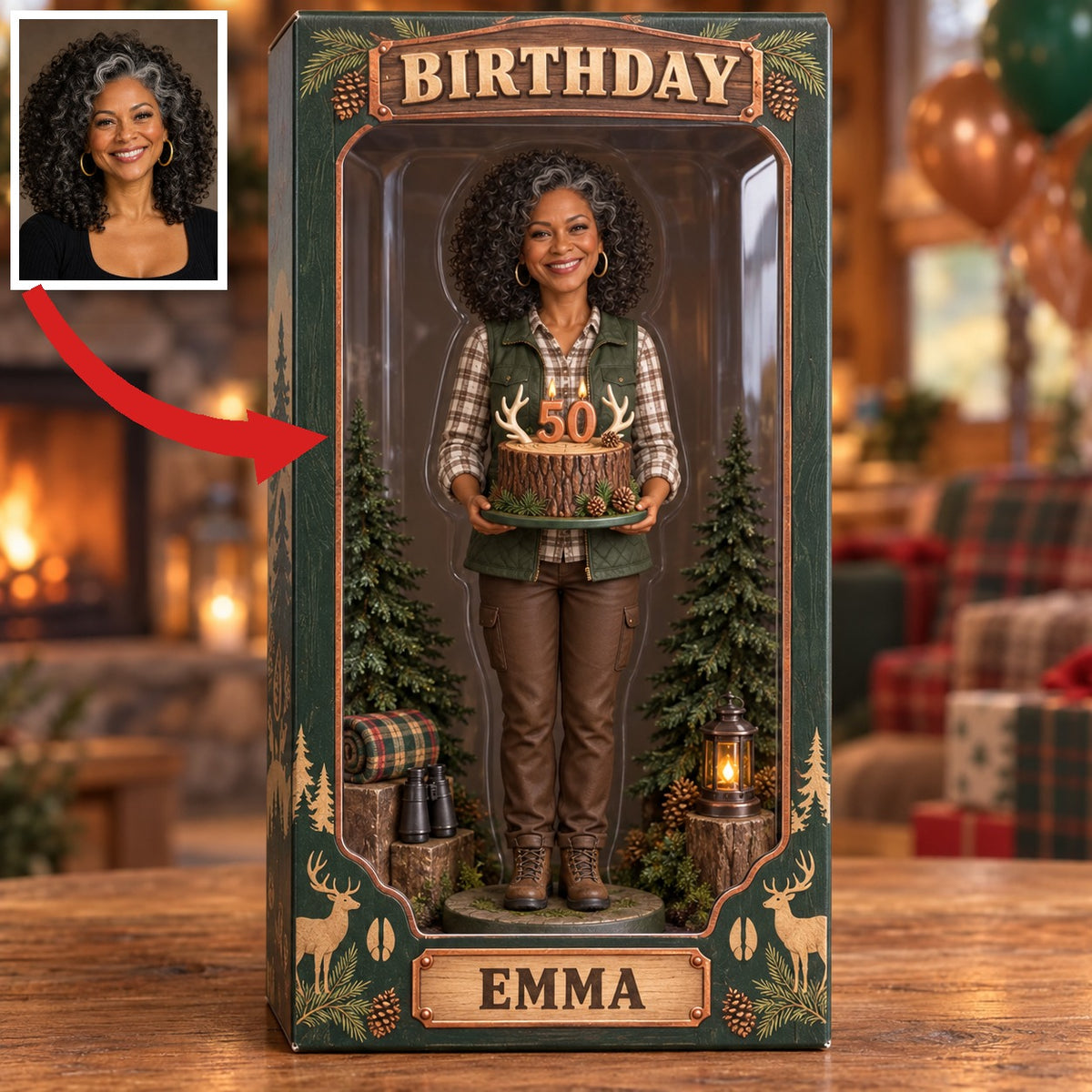 Personalized Hunting Acrylic Display Box - Birthday Portrait Figurine Gift
