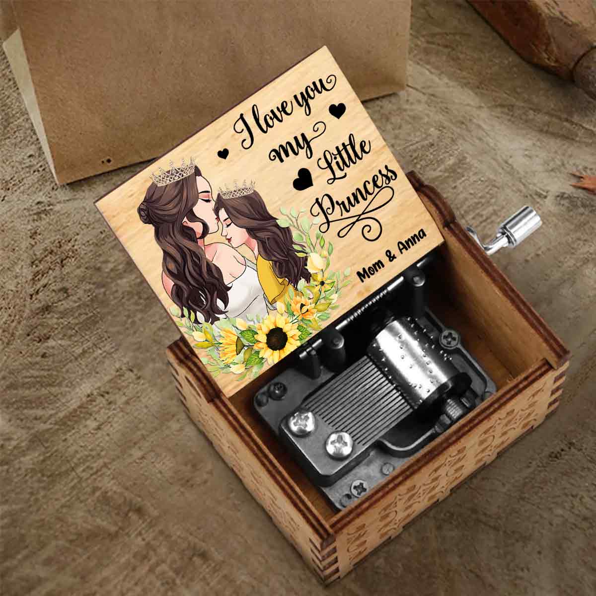 I Love You My Little Princess - Gift for mom, daughter, son, granddaughter, grandson - Personalized Hand Crank Music Box