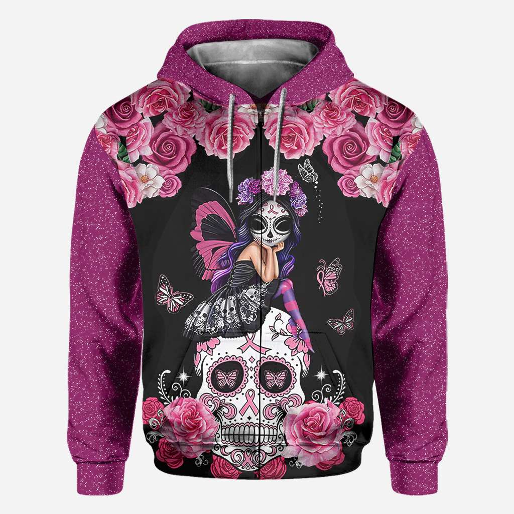 T-shirt et sweat à capuche « Tête de mort mexicaine et ruban rose » – Sensibilisation au cancer du sein (0822)