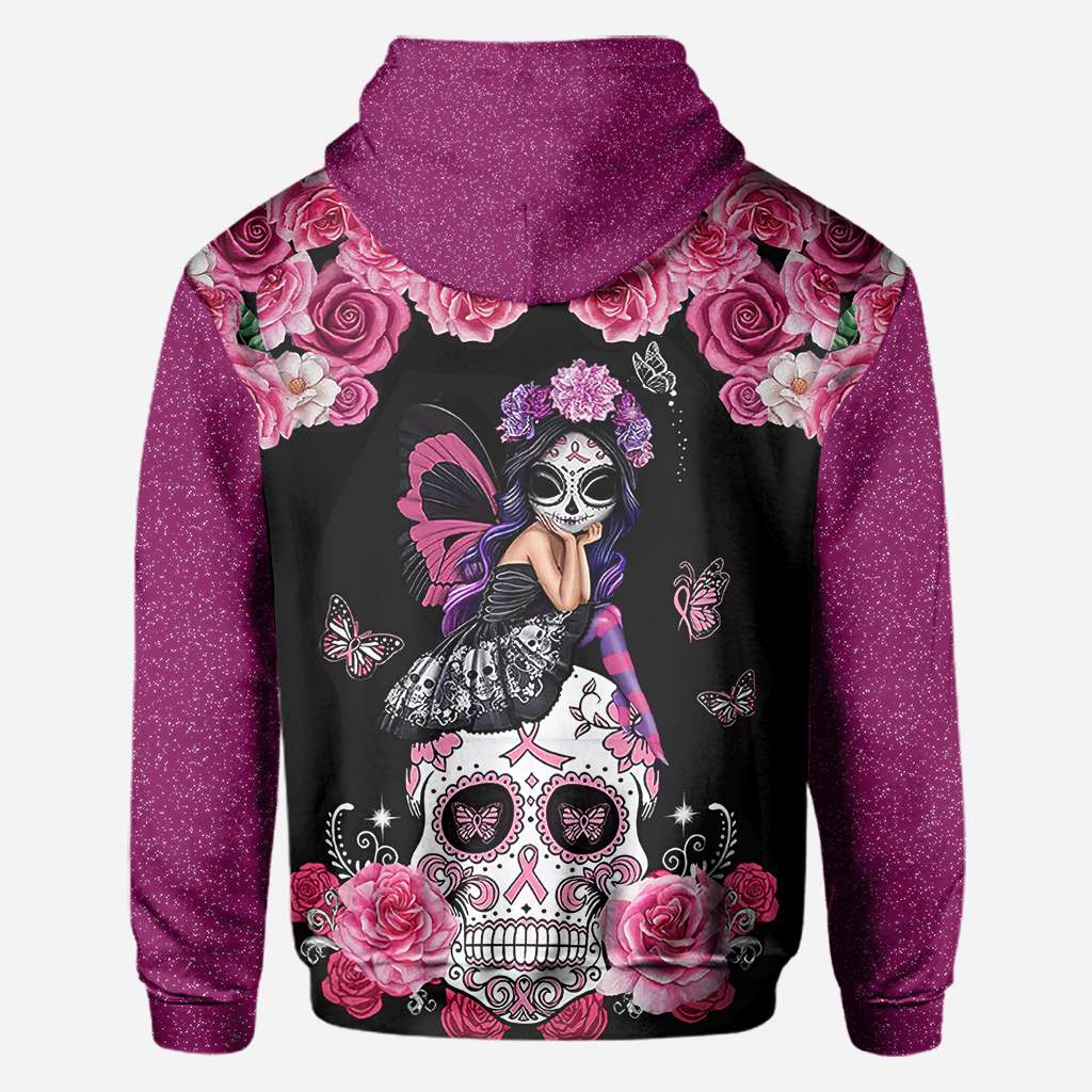 T-shirt et sweat à capuche « Tête de mort mexicaine et ruban rose » – Sensibilisation au cancer du sein (0822)