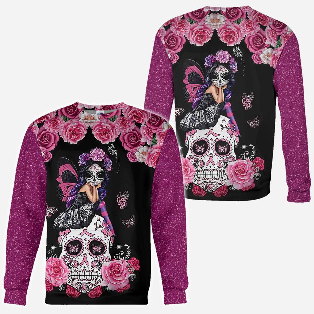 T-shirt et sweat à capuche « Tête de mort mexicaine et ruban rose » – Sensibilisation au cancer du sein (0822)