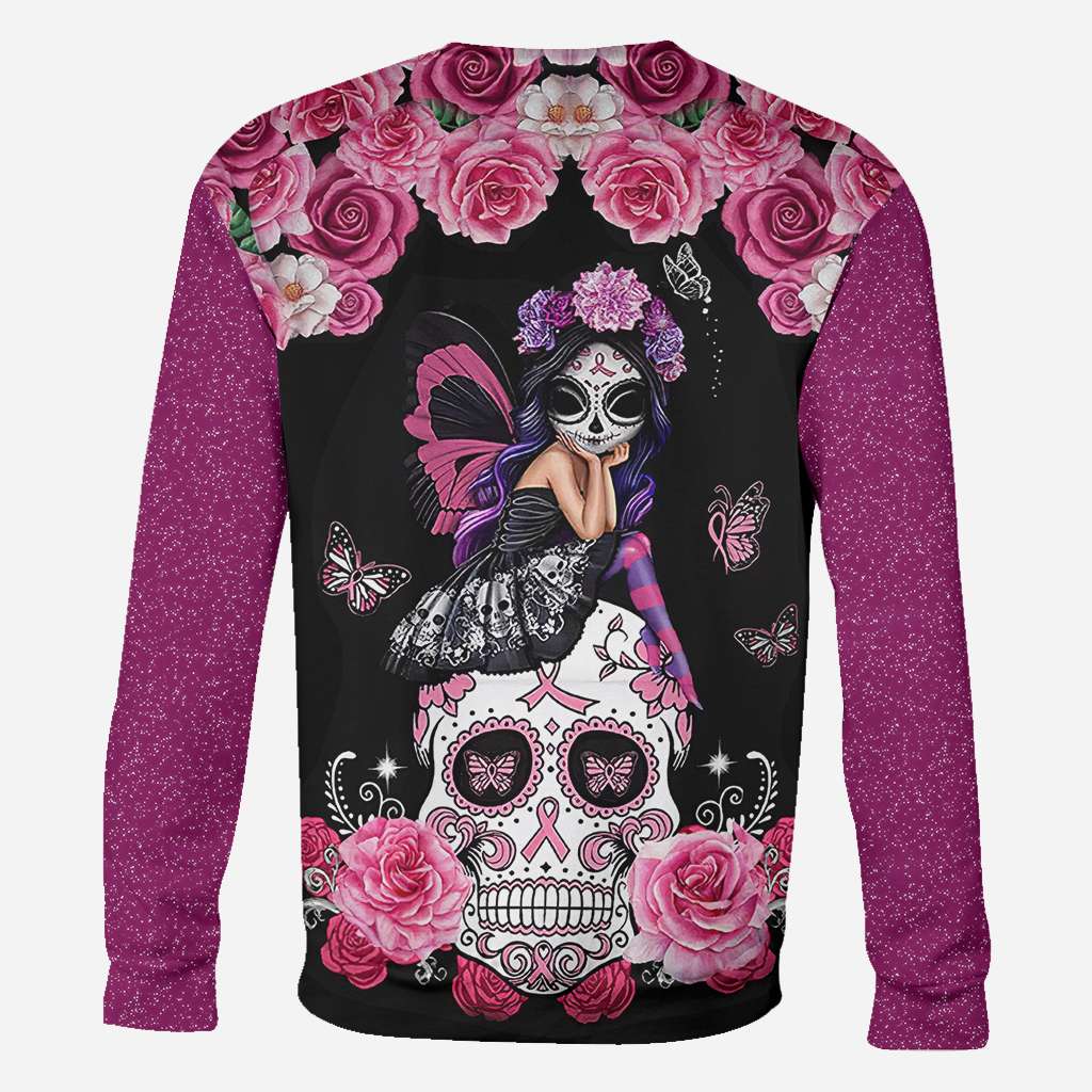 T-shirt et sweat à capuche « Tête de mort mexicaine et ruban rose » – Sensibilisation au cancer du sein (0822)