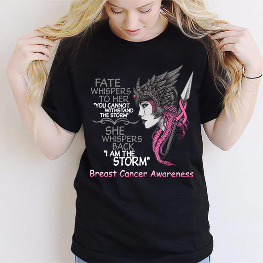 Le destin lui murmure : « Tu ne peux pas résister à la tempête » - T-shirt et sweat à capuche de sensibilisation au cancer du sein 0822