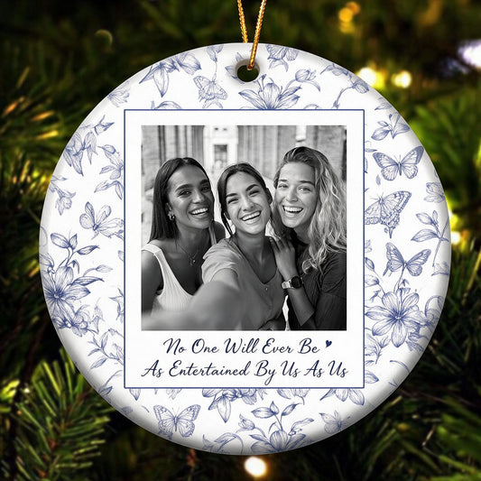 Personalisierte Foto-Weihnachtsbaumkugel - Blaue Blumen-Schmetterlinge BFF Weihnachtsdeko Geschenk