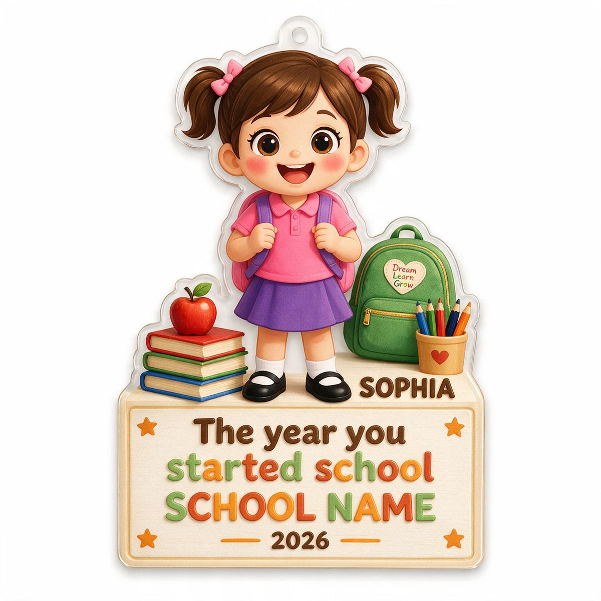 Ornement en Acrylique Personnalisé pour le Premier Jour d'École, Cadeau Souvenir