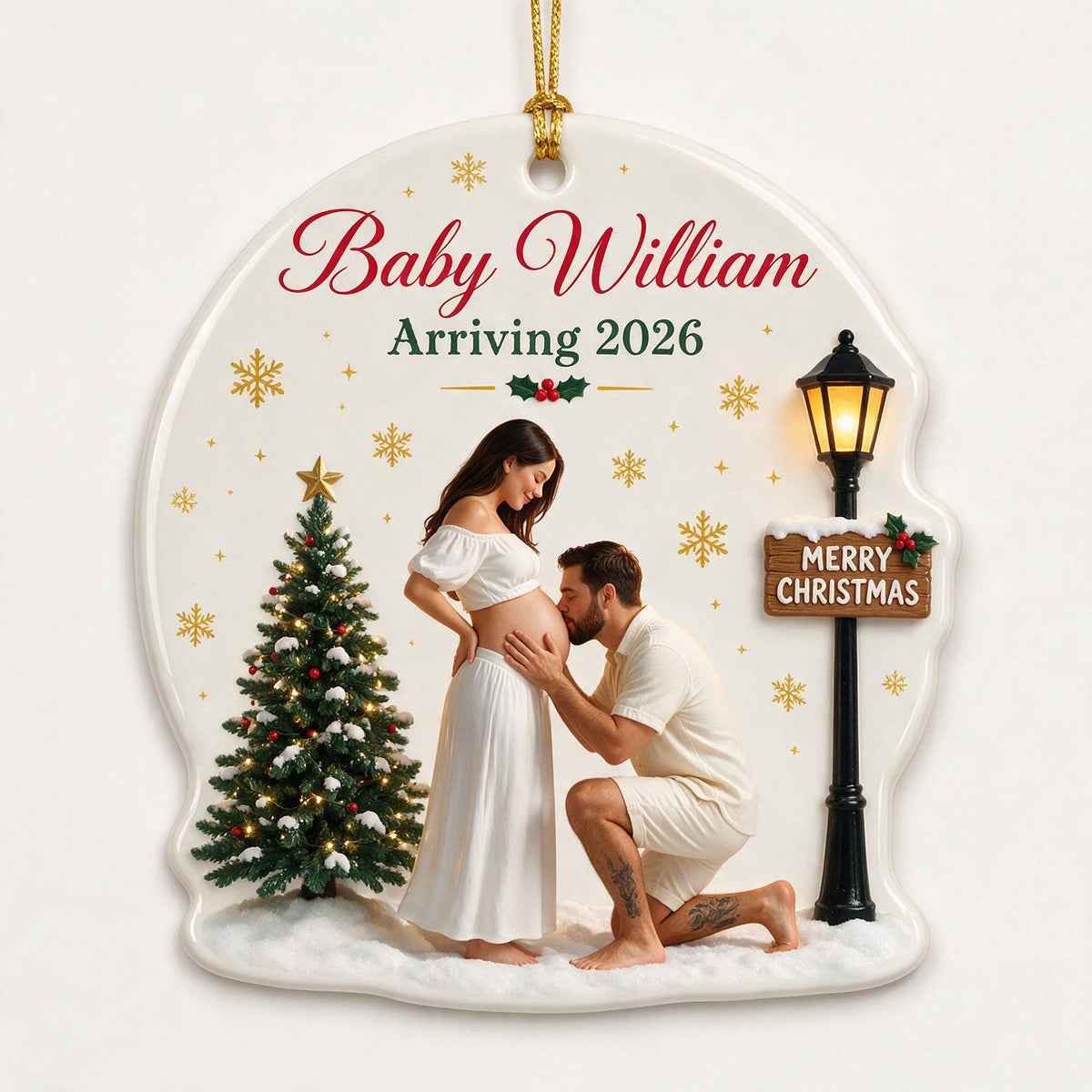 Ornement en céramique personnalisé pour Noël - Annonce de nouveau bébé, cadeau pour futurs parents