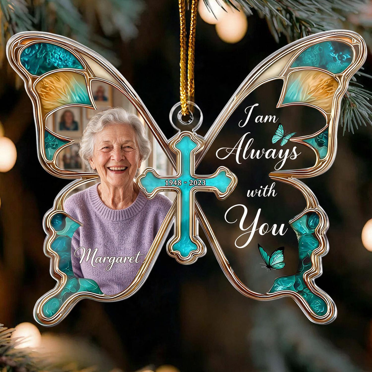 Ornement Photo Mémorial Papillon de Noël Personnalisé - Je Suis Toujours Avec Vous Cadeau de Sympathie