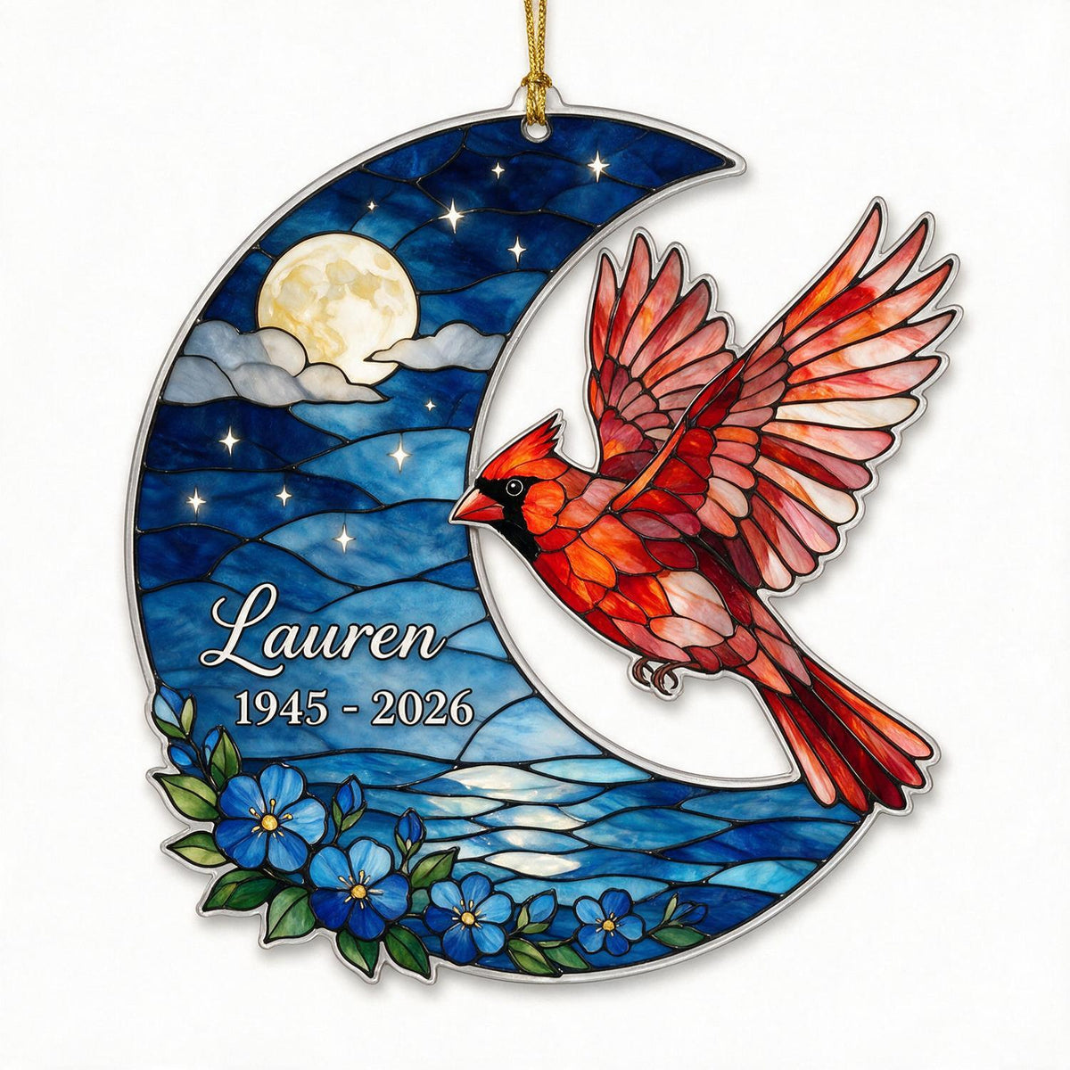Ornement en Acrylique Photo Mémorial Personnalisé - Style Verre Coloré Lune