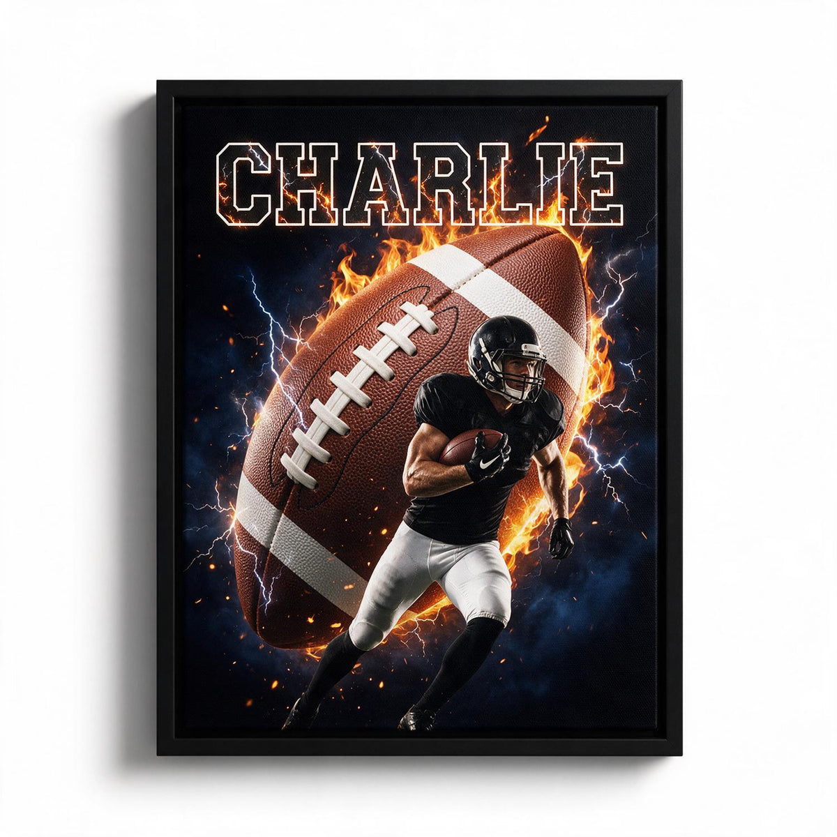 Personalized Football On Fire Custom Photo Poster - Gift for Boys & Girls Sports Fan Room Decor