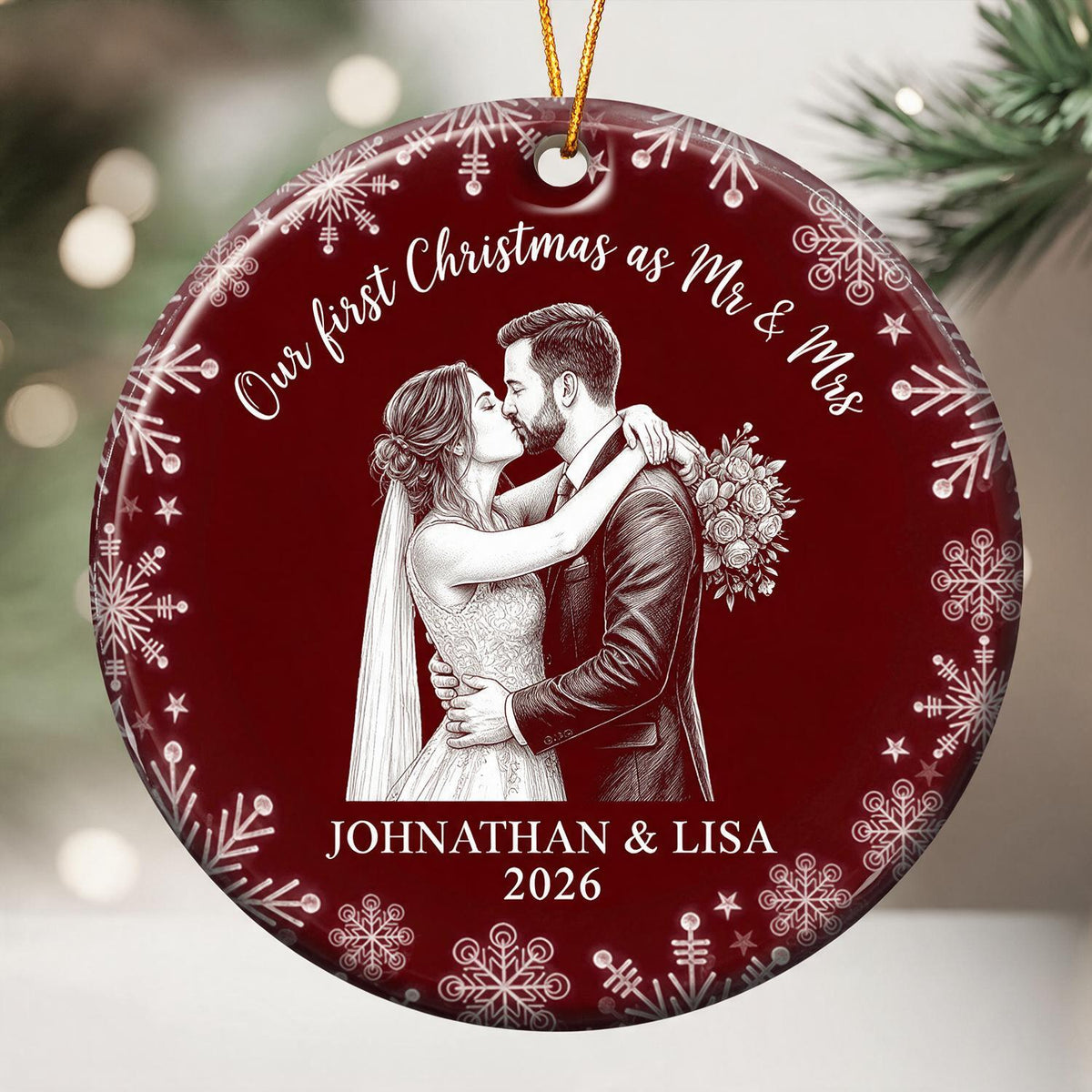 Personalisierte Unser erstes Weihnachten als Mr & Mrs Hochzeits-Paar Ornament, Geschenk für Neuvermählte