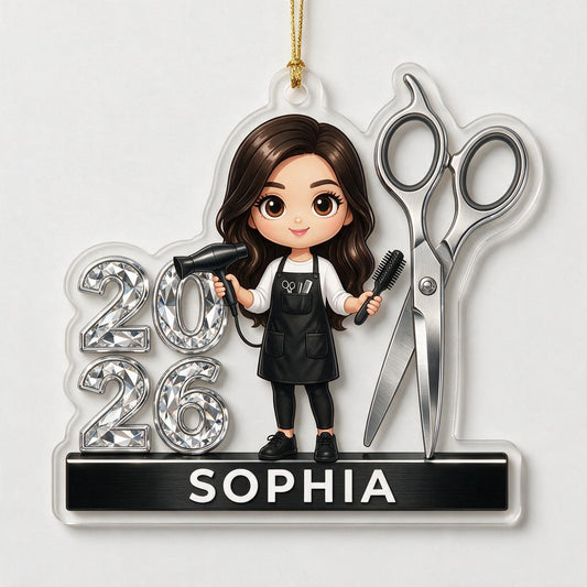 Personalisierte 2026 Frauenfriseur Acryl Ornament - Friseurin Weihnachtsgeschenk