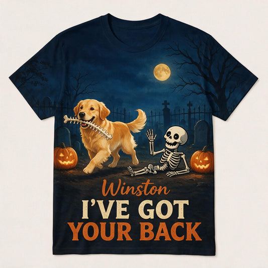 Personalisierte Halloween Haustier Ich habe deinen Rücken 3D Shirt Lustiges Skelett Hundeliebhaber Geschenk