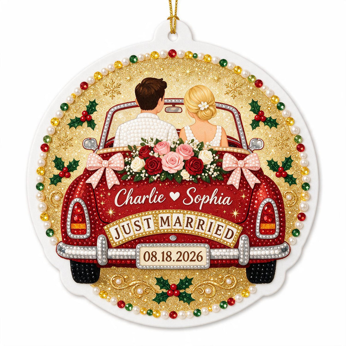 Personalisierte Weihnachts Just Married Hochzeitsauto Paar Acryl Ornament Geschenk für Neuvermählte