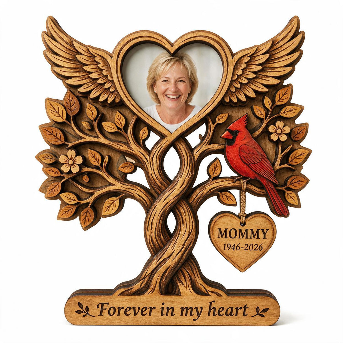 Für immer in unseren Herzen - Personalisierte 2-lagige Holztafel - Mitfühlendes Geschenk für Angehörige