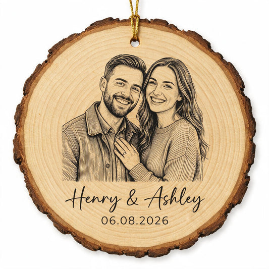 Sketch-Stil Paar Für Immer Liebe Individuelles Foto - Personalisierte Holzornament - Weihnachtsgeschenk, Jubiläumsgeschenk Für Paare