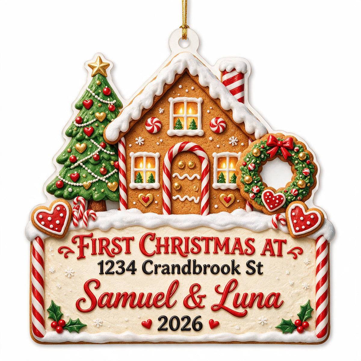 Personalized Christmas Gingerbread House First Christmas in New Home Acrylic Ornament Keepsake