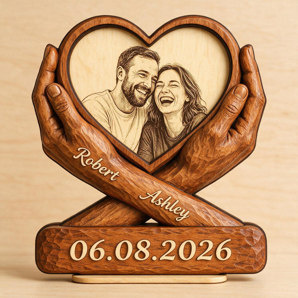 Croquis Photo Couple Personnalisé - Plaque en Bois à 2 Couches - Cadeau d'Anniversaire