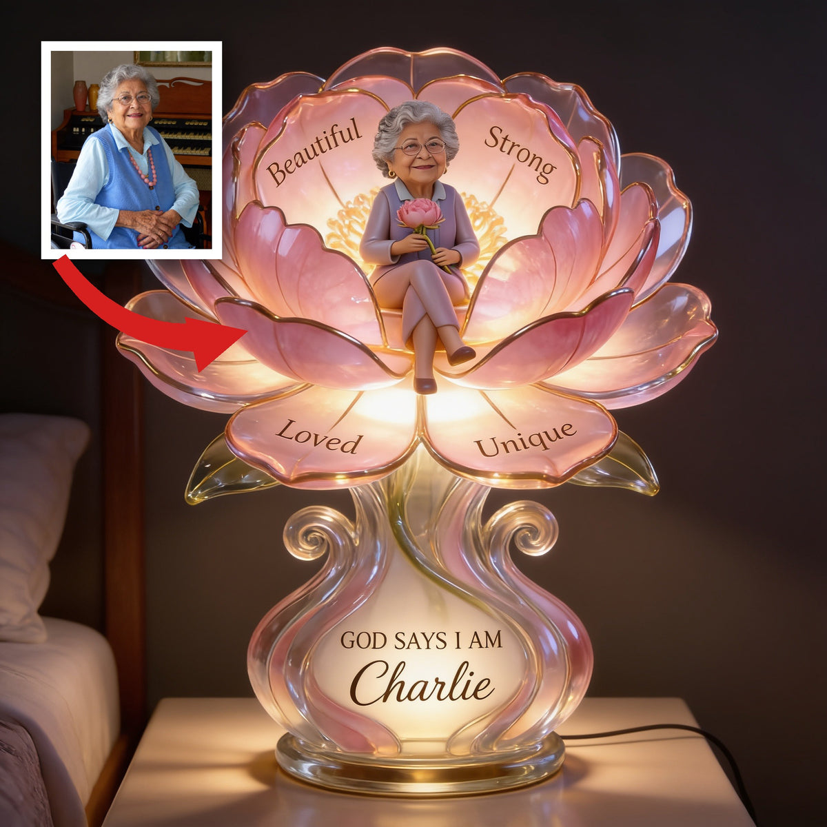Personalized Older Latina Woman Acrylic LED Night Light Self Love Gift for Grandma Mom