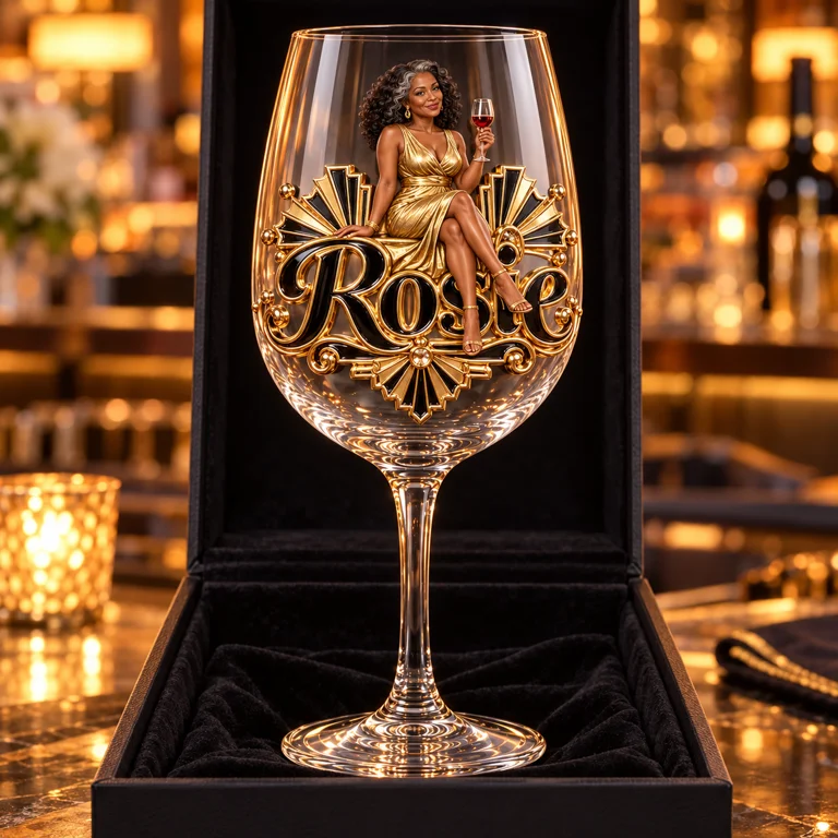 Personalized Custom Photo Art Deco Wine Glass - Gift for Older Women